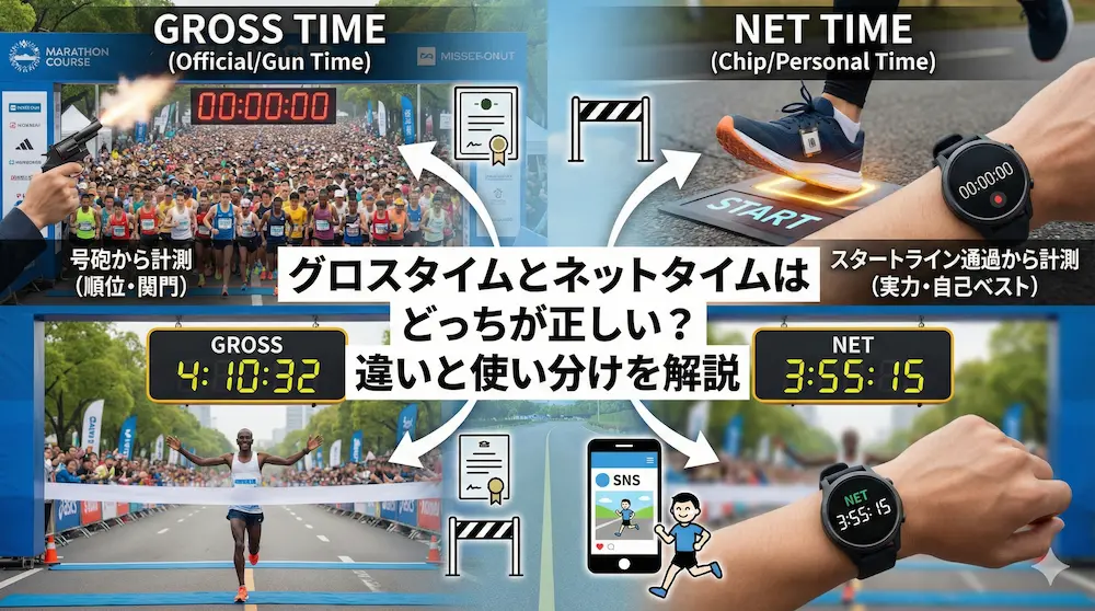 グロスタイムとネットタイムはどっちが公式？履歴書や関門の正解解説