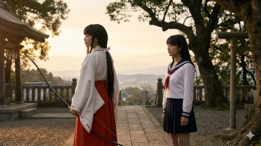 桔梗とかごめの微妙な距離感を表した実写イメージ画像。