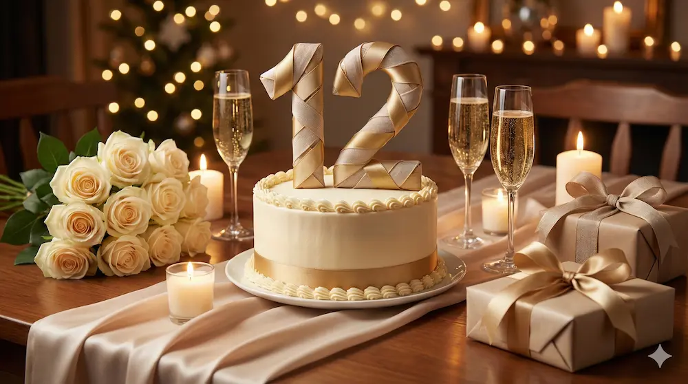 12周年のお祝いケーキと華やかな装飾のイメージ画像