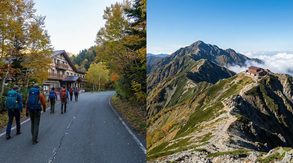 有明荘から燕岳登山口へ続く足慣らしの道を表現したイメージ画像
