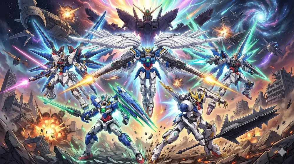 華やかなアナザー作品の主役機と世界観を描いたイメージ画像