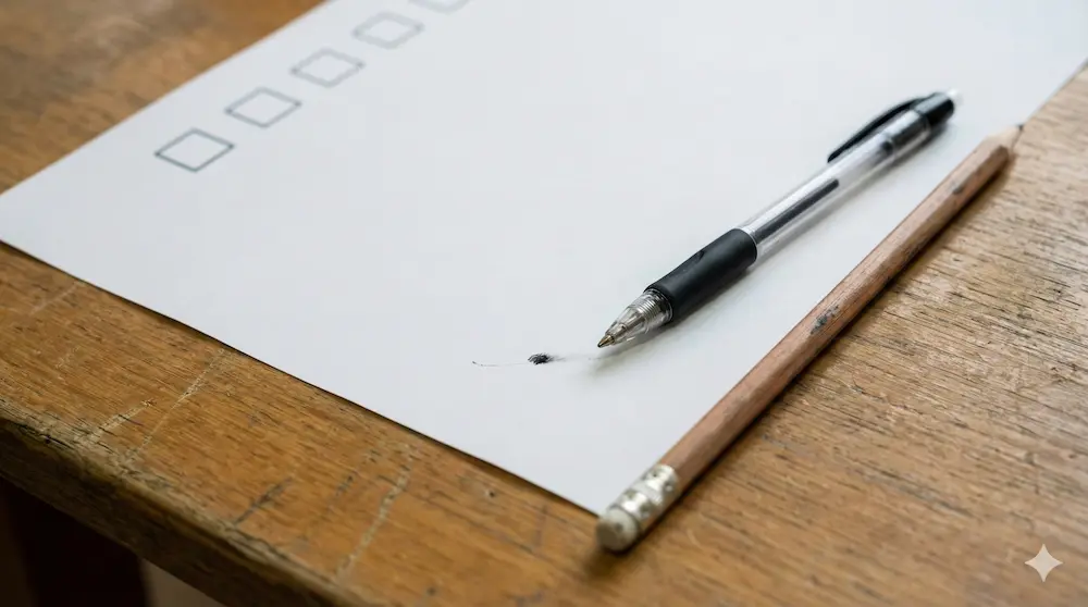 投票用紙と筆記具の相性を比較・検討する様子を表したイメージ画像