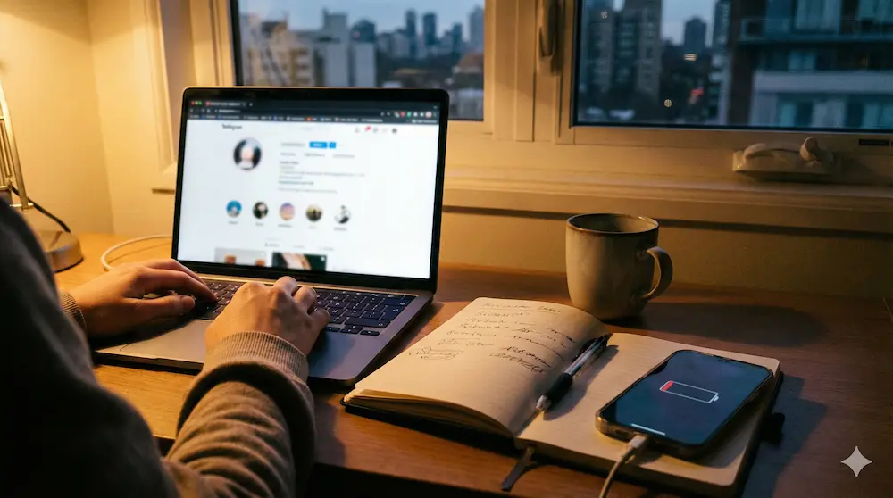 ブログやSNSのプロフィールを作成している手元のイメージ画像