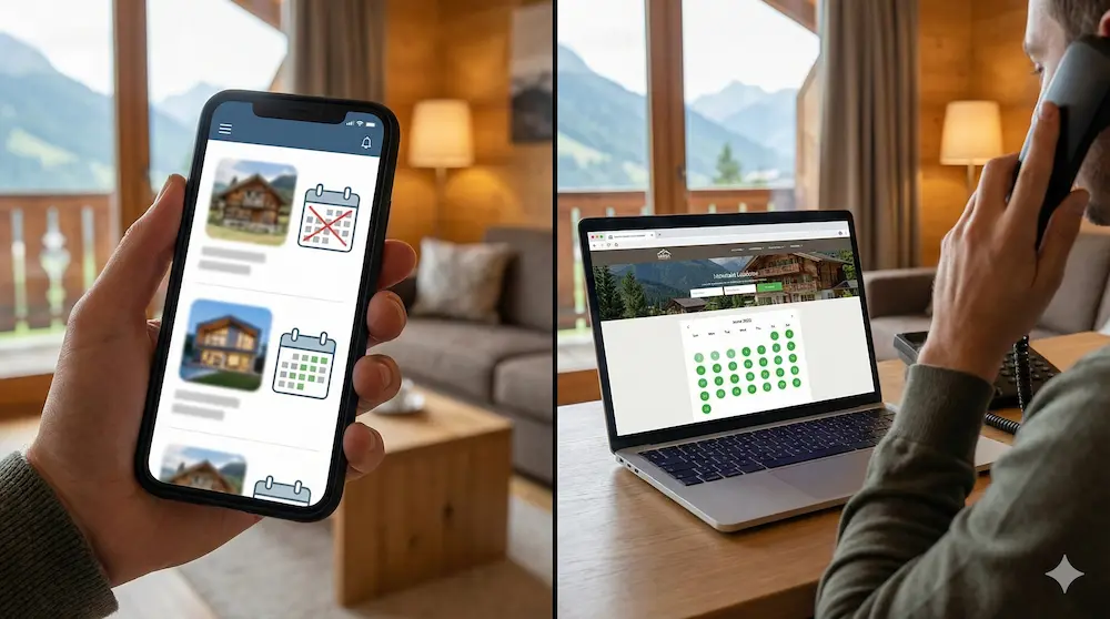 予約サイトと公式サイトを賢く使い分ける様子を描いたイメージ画像