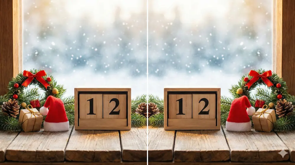 12月のカレンダーと冬の装飾を施した日付表記のイメージ画像