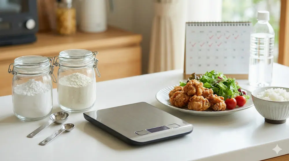 ダイエット中の粉選びと料理のバランスを考えたイメージ画像