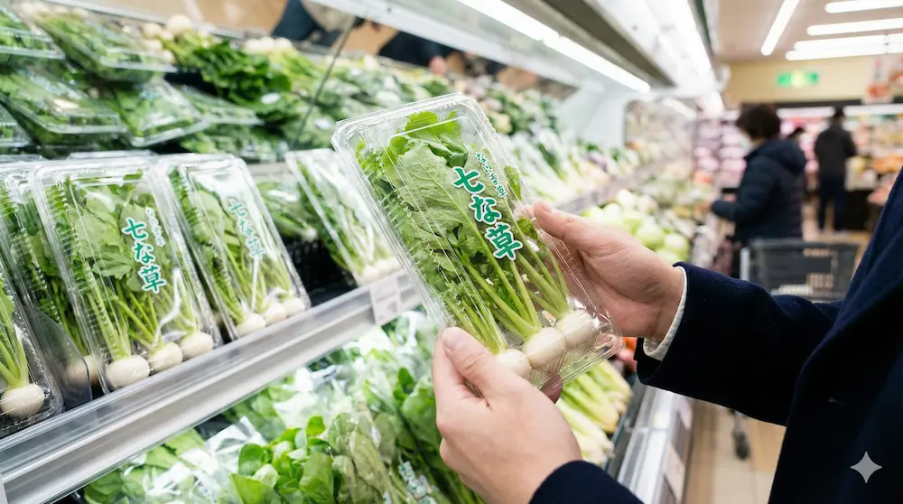 スーパーで市販されている新鮮な七草セットの選び方のイメージ