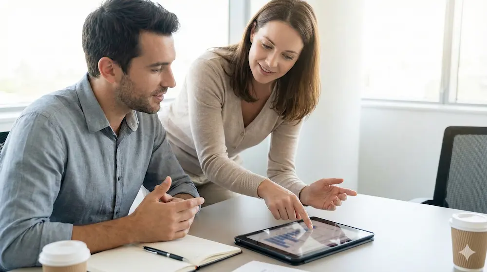 相手に配慮しつつ視認性の改善を促す様子を描いたイメージ画像