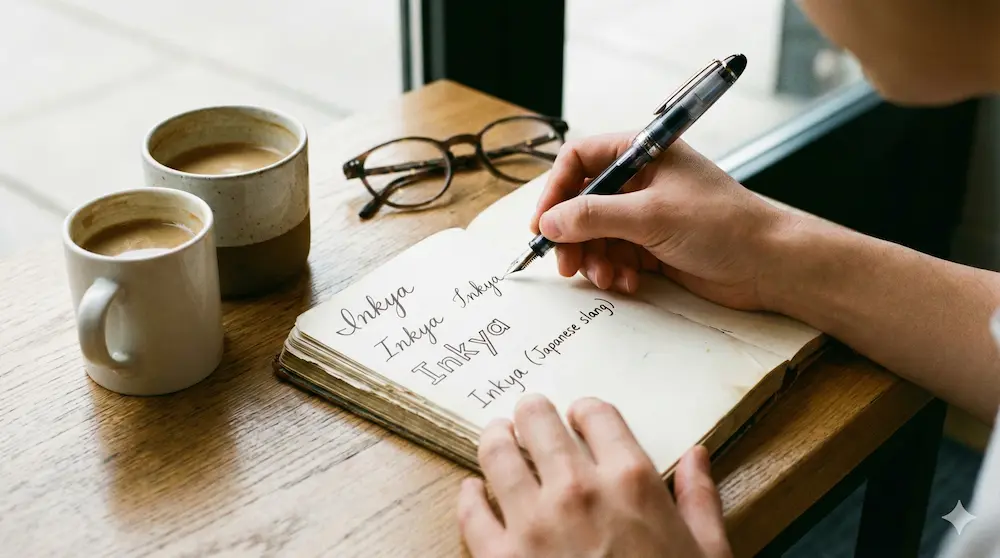 紙に「Inkya」の綴りを書き記している様子を表したイメージ画像