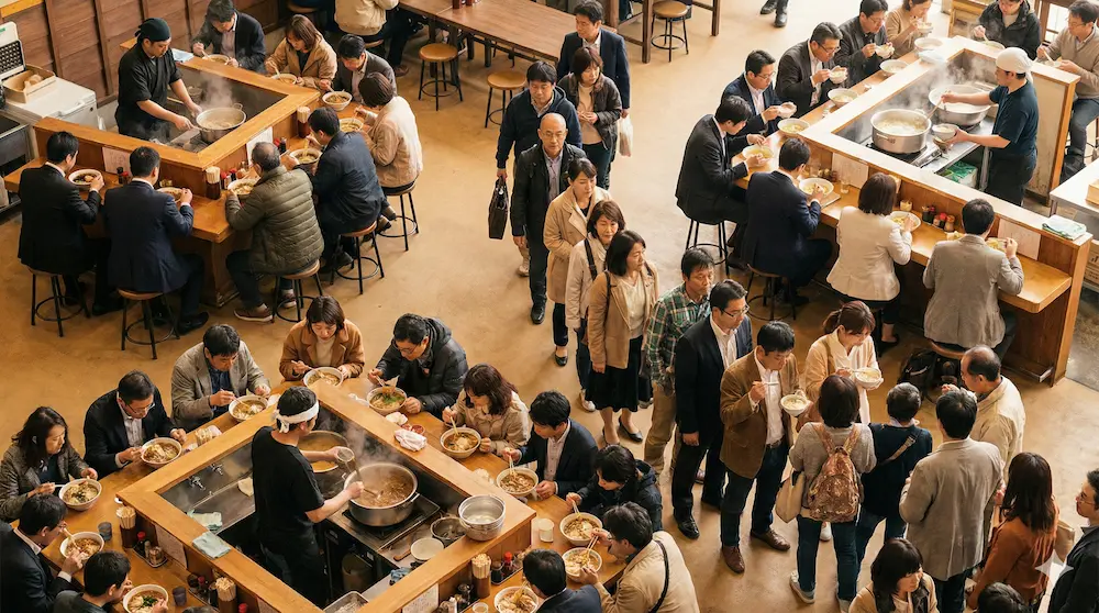 店内の活気とメニューの人気ランキング傾向を表したイメージ画像