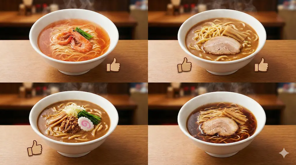 目的別に推奨される味と麺の組み合わせをまとめたイメージ画像