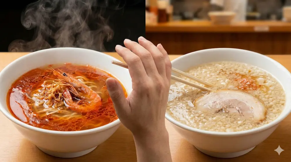 スープの濃さ「そのまま」と「あじわい」の違いを示すイメージ画像