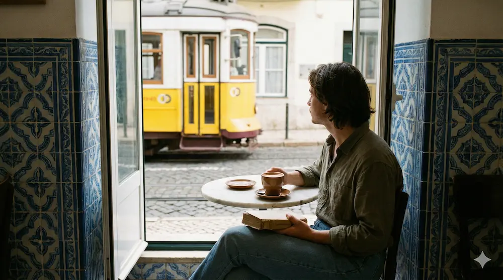 異国のカフェでゆったりと過ごす人物を表現したイメージ画像