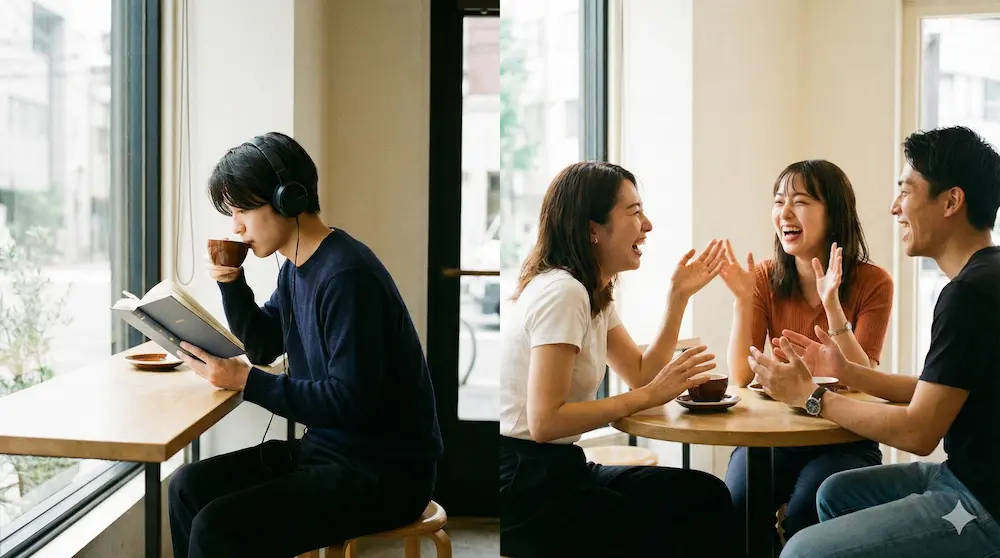 内向的な性格と外向的な性格の対比を分かりやすく描いたイメージ画像