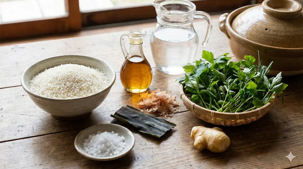 七草粥の風味を引き立てる厳選された材料を表したイメージ画像