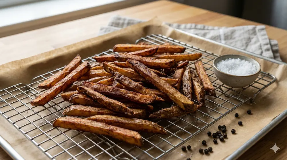 粉を使わず、芋本来の見た目を活かして素揚げされたポテトのイメージ
