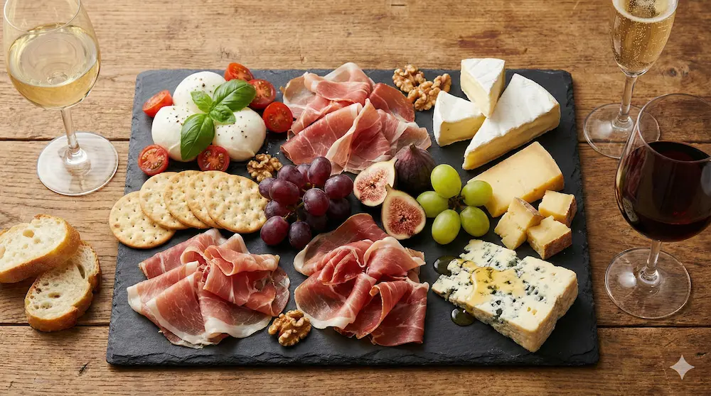 生ハムとチーズの盛り合わせを表現したイメージ画像