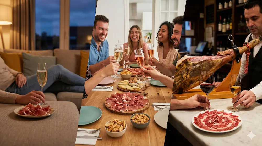 場面に応じた生ハムとワインの選択を表すイメージ画像