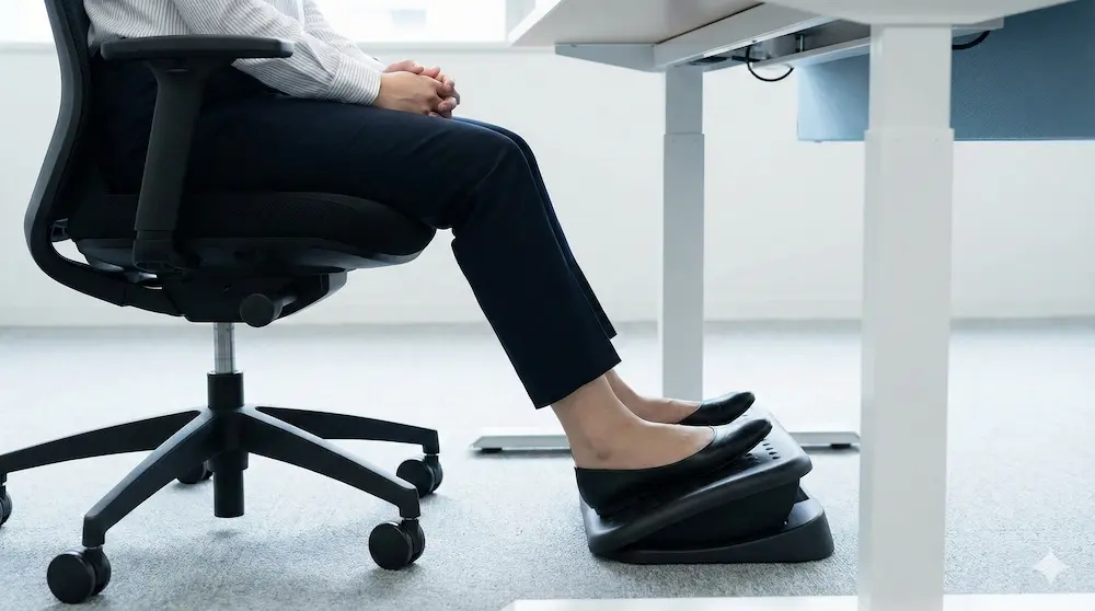 指摘を受けて自分の癖を見直しフットレスト等で対策するイメージ画像