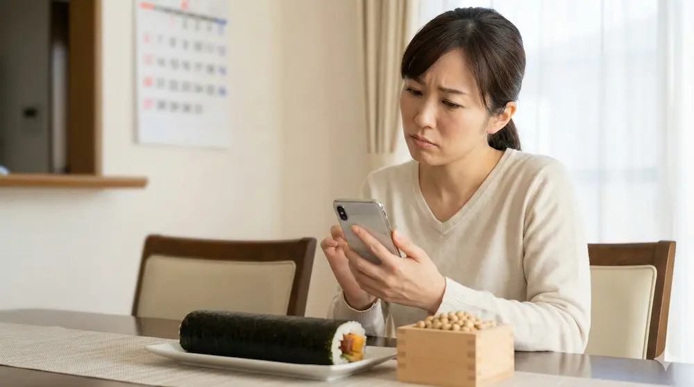 節分のマナーについて家族で話し合う様子のイメージ画像