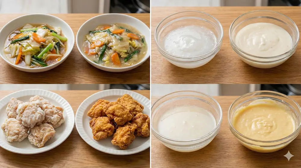 料理の仕上がりを左右する粉の使い分けを説明するイメージ画像