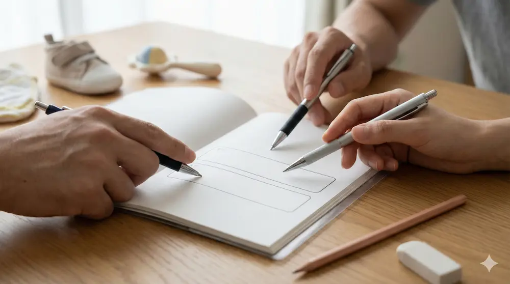 2段に分かれた保護者氏名欄の書き方を示すイメージ画像