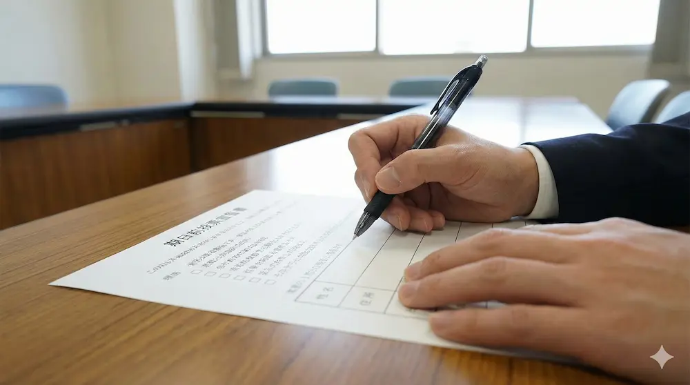 投票所に用意された期日前投票宣誓書の用紙を説明するイメージ画像