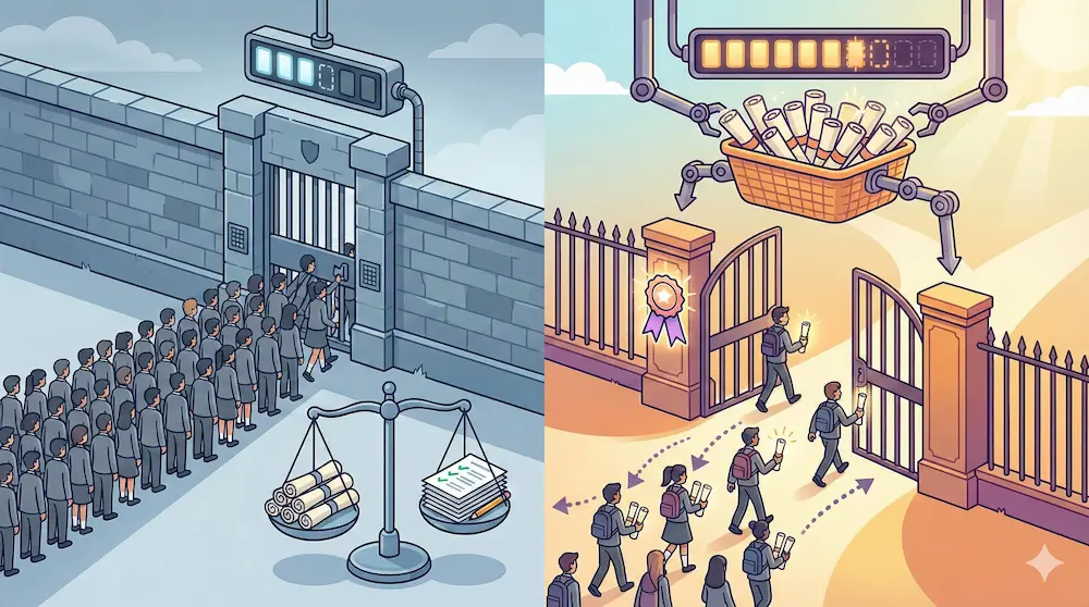 公立と私立それぞれの入試構造と合格の仕組みを表した図