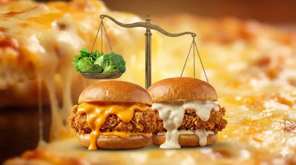 バーガーの栄養バランスを天秤で表現したイメージ画像