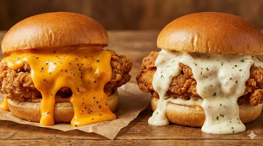 たっぷりのソースが溢れるフィレバーガーのイメージ画像