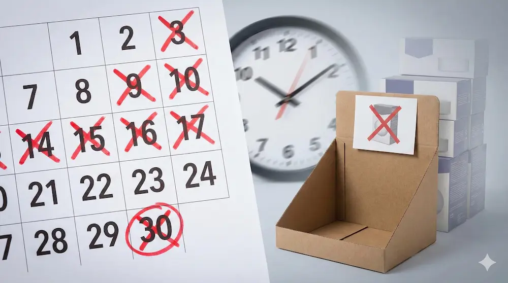 カレンダーと空の棚で販売終了時期を表現したイメージ画像