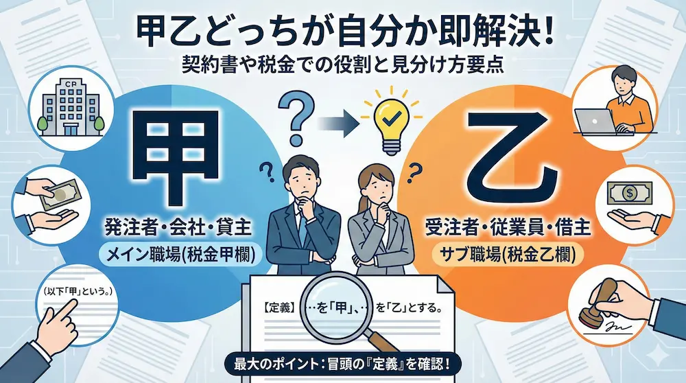 甲乙どっちが自分か即解決！契約書や税金での役割と見分け方要点