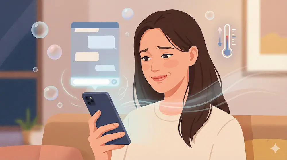 LINEでwを使い会話の温度感を調整する女性のイメージ画像