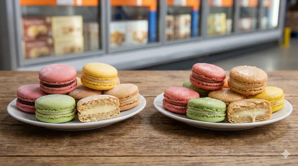 冷凍マカロンの解凍による食感の変化を説明するイメージ画像