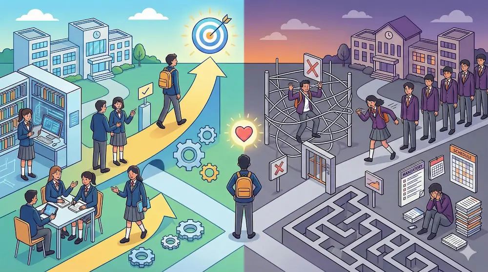 私立高校の環境や仕組みに向いている子の特徴を説明する図