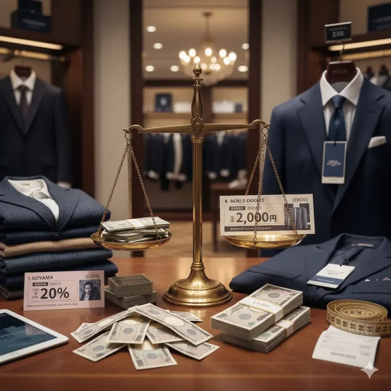 青山とアオキの下取りクーポンの仕組みを表したイメージ画像