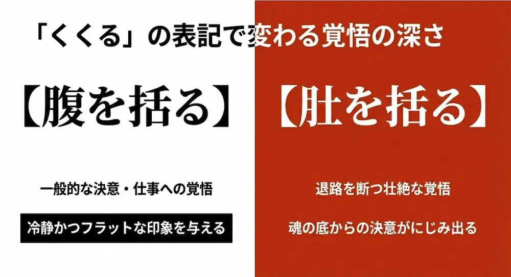 「腹を括る」と「肚を括る」の表記で変わる覚悟の深さの比較