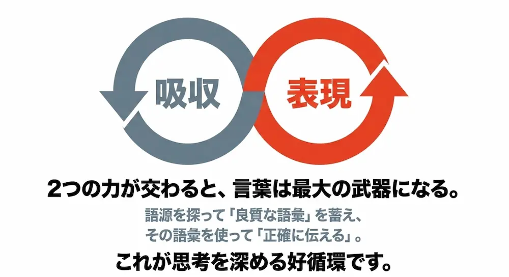 言葉を吸収し正確に表現する思考を深めるサイクル