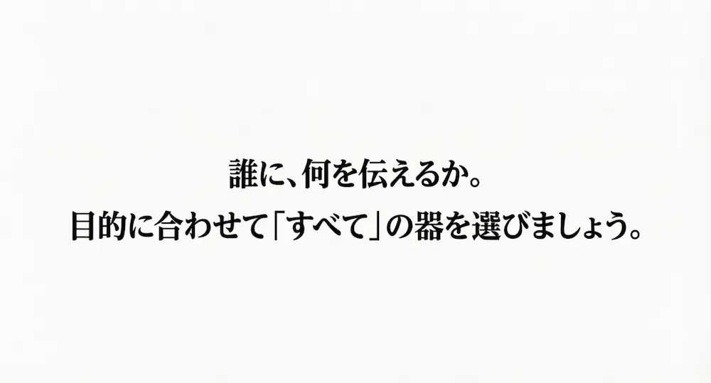 誰に、何を伝えるか。目的に合わせて「すべて」の器を選びましょう